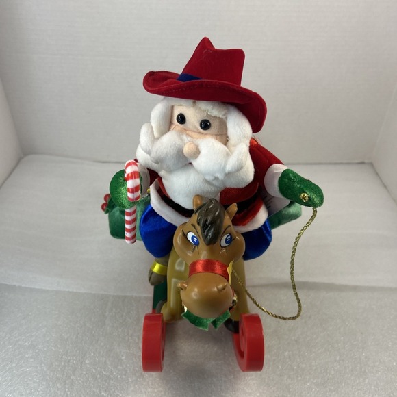 Christmas Gemmy Animated Cowboy Western Santa Riding Rocking Horse Works Read - Picture 7 of 16